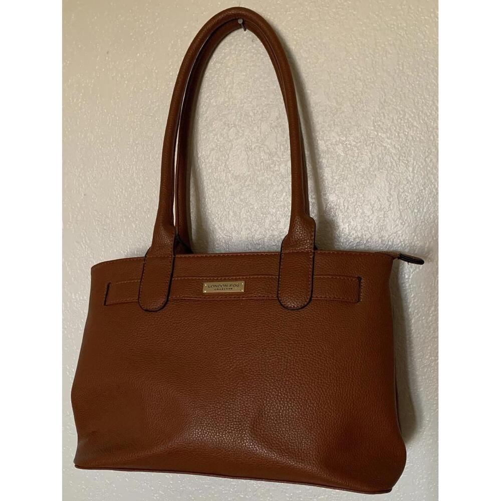 London Fog Collection Brown Purse Handbag Zip Top Soft Faux Leather